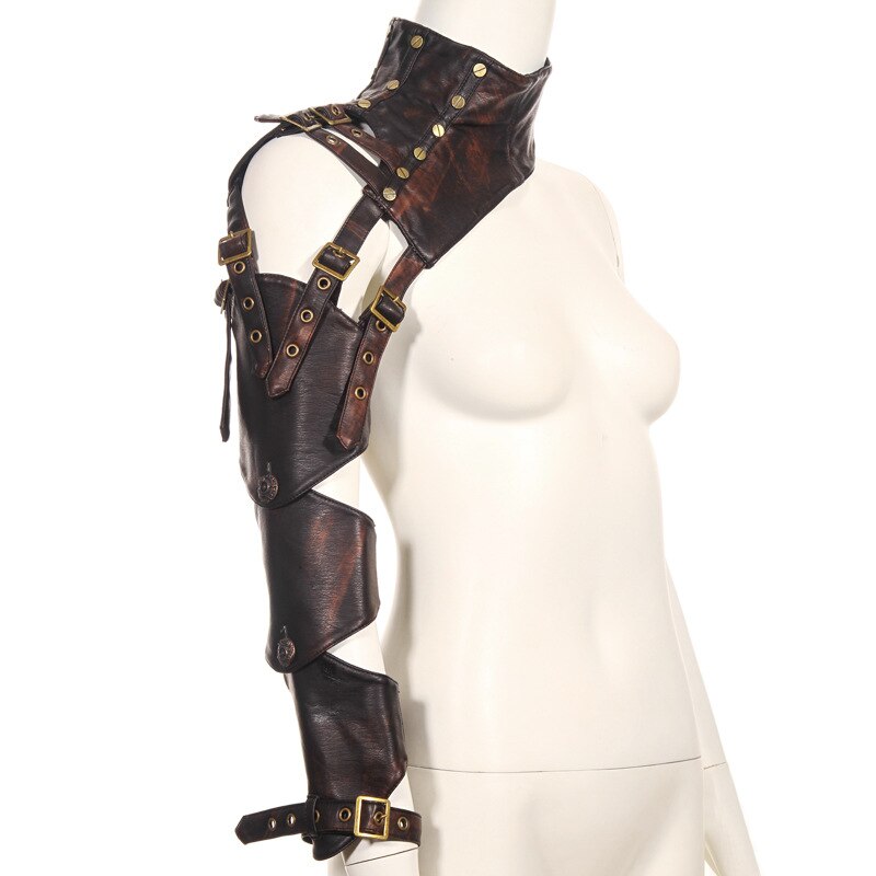 Neue PU Leder Veränderbar Hülse Steampunk Arm Mantel Ein Schulter Jahrgang Rügestochen Arm Wärmer Cosplay Korsett Kostüm Zubehör