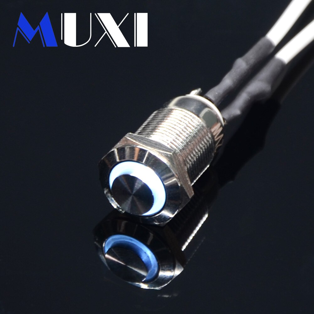 12mm Self-locking Waterproof Metal Push Button Switch With LED light 3V 5V 6V 12V 24V 110V 220V RED BLUE GREEN YELLOW