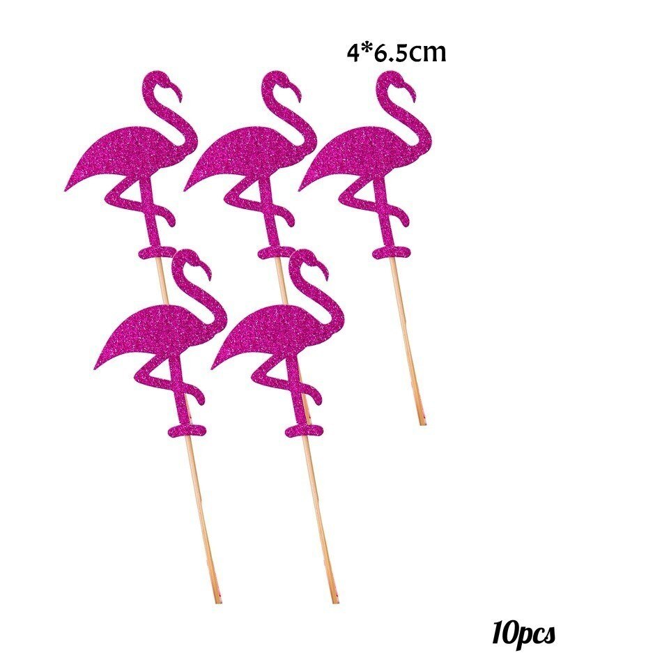 Toppers de Cupcake en forme de palmier, 1 ensemble, flamand rose, ananas, Aloha, décorations pour fête de piscine d'été, mariage, anniversaire, réception pour bébé: 10pcs Bling flamingo