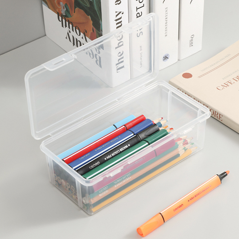 Estuches de organización de lápices, caja de almacenamiento de bolígrafos, organizador de oficina escolar, suministros de papelería simples, caja de plástico transparente para la escuela