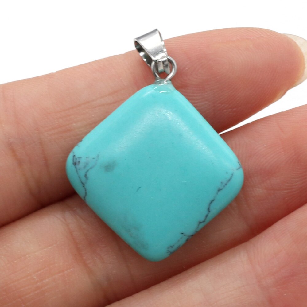 Natural Agates Necklace Pendant Square Pendant Charms for Making DIY Jewelry Necklace Pendant Size 25x25mm: Blue Turquoise