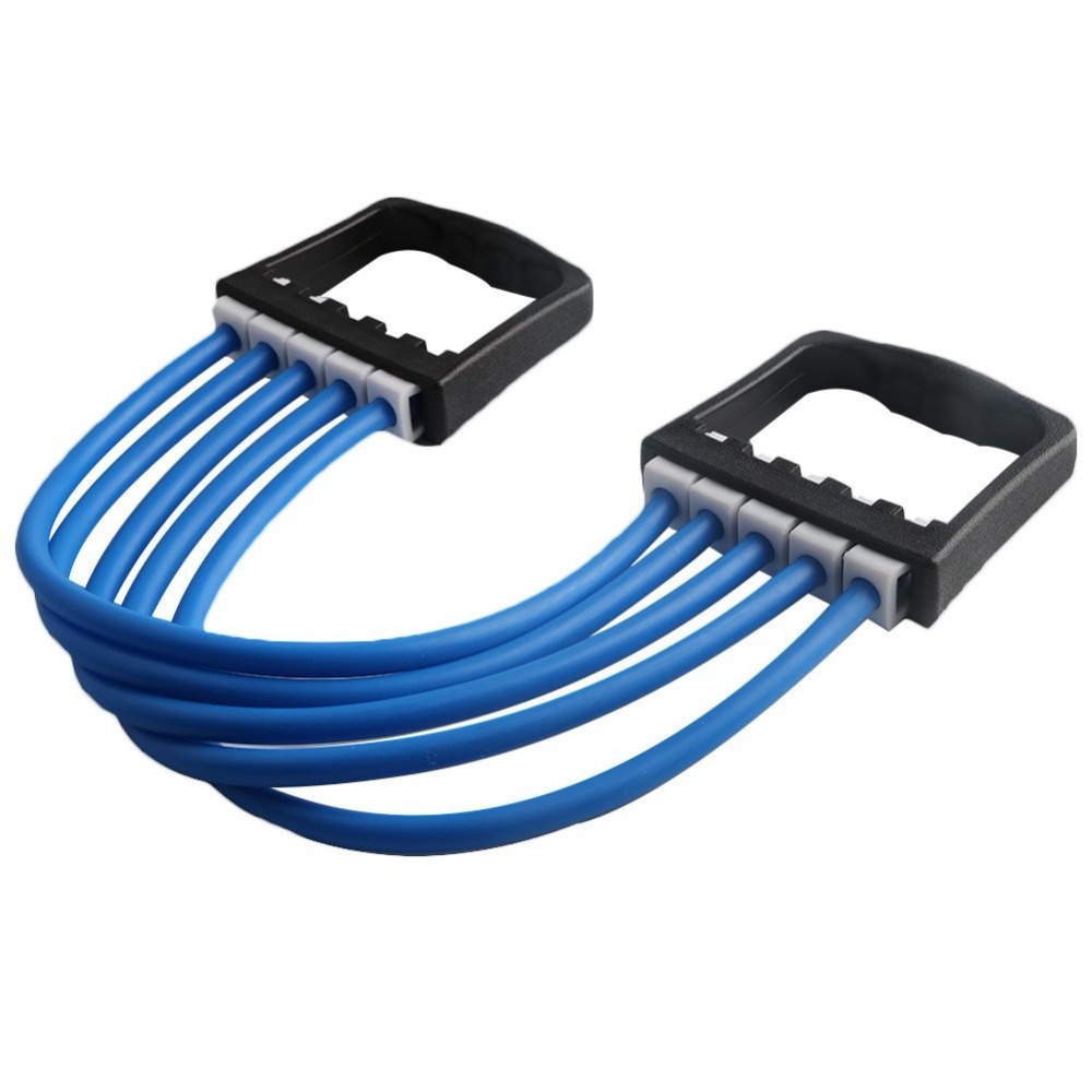 Draagbare indoor sport borst expander puller sterke weerstand kabel band puller fitness oefening verwijderbare 5 latex yoga tube: Blauw