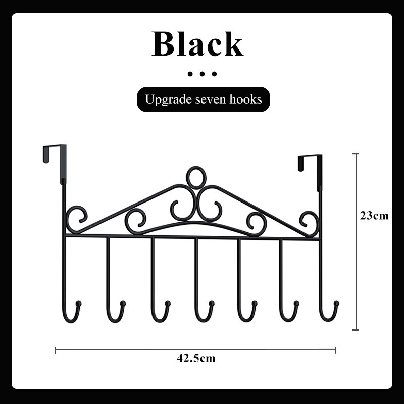 Door Hooks Coat Hat Clothes Holder Free-Punch Towel Hat Holder Key Hanger For Kids Bedrom Bathroom Door Back Storage: 7 Hooks-Black