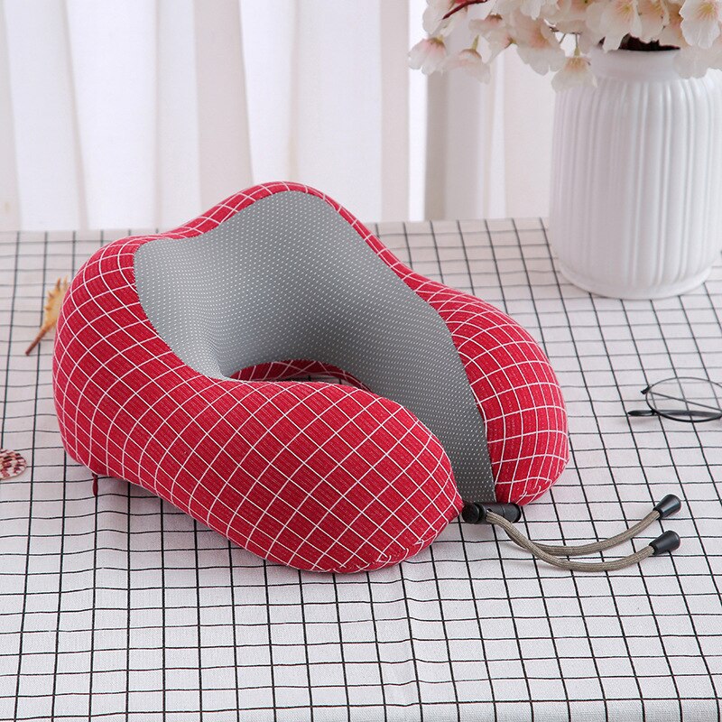 Almohada Cervical de rebote suave y lento, ropa de cama de salud Cervical, almohada de cuello de espuma de memoria en forma de U: red grid