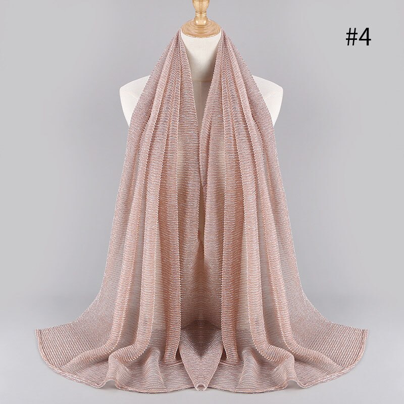 Largo pañuelo islámico para la cabeza para mujer, hiyab musulmán de 75x180cm, a la , con brillo arrugado, chales lisos