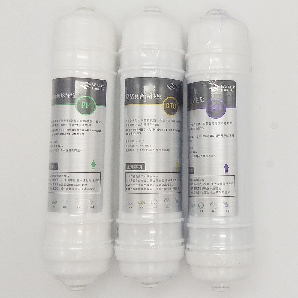 Purificador de agua integrado de 3 niveles, filtro de algodón PP de junta rápida de 1/4 "+ filtro de carbón activado Granular UDF + carbón comprimido CTO
