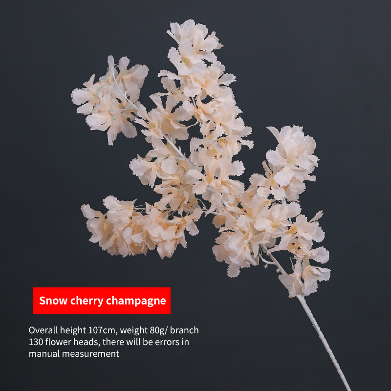 Hortensia de seda de 107CM, rama blanca, nieve en todo el cielo, cereza Artificial DIY, decoración para en casa, decoración de arco de boda: L / Champán