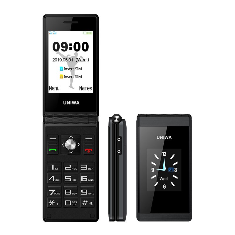 Celular uniwa x28 com flip, gsm, botão grande, com rádio fm, dual sim, teclado russo celular aluno