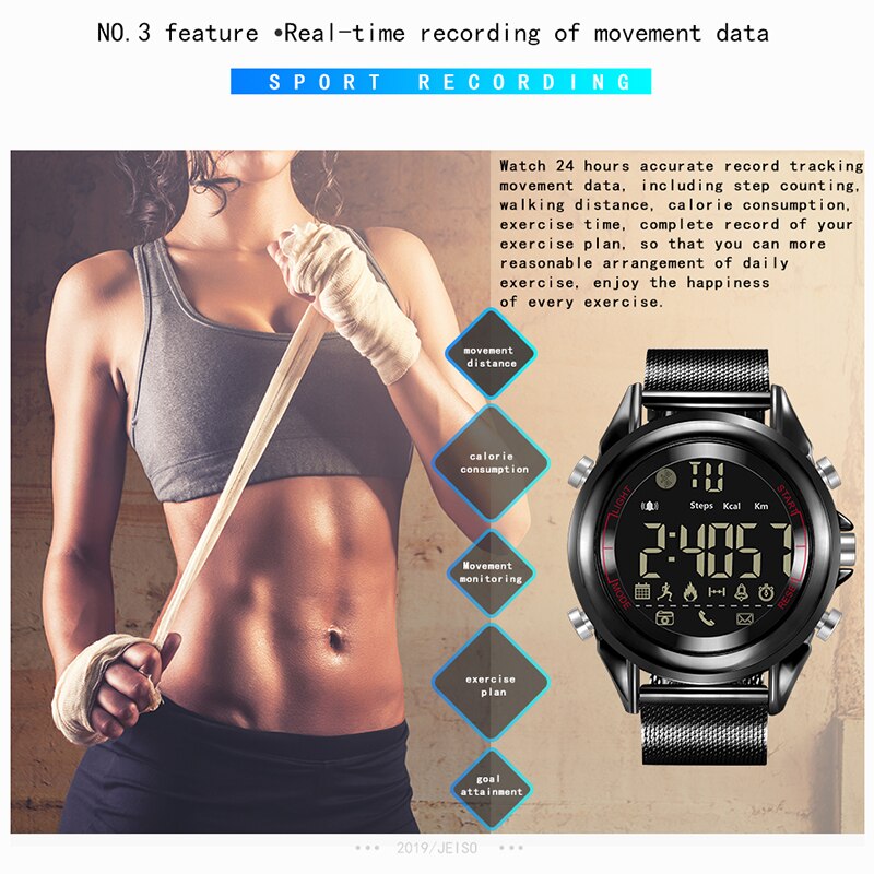 Montre intelligente de rappel d'appel de Message d'android de smartwatch numérique d'acier inoxydable de sport d'hommes avec l'appareil-photo bluetooth relogio masculino