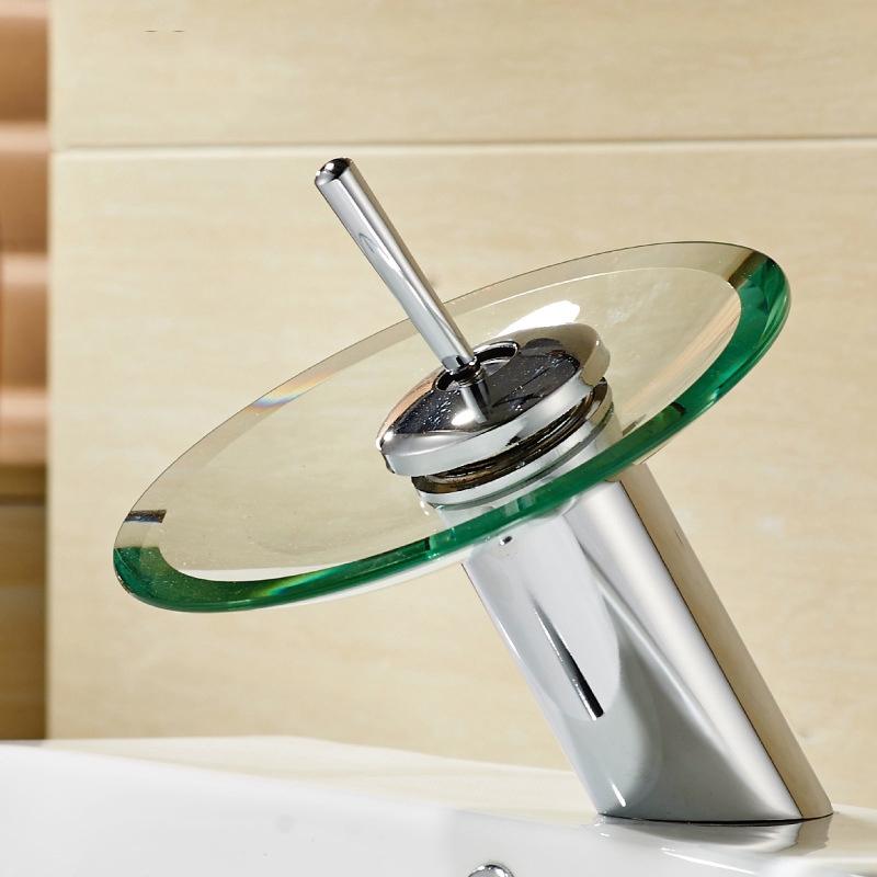 Grifo de cristal tipo cascada para baño mueble de baño Grifo de lavabo de latón
