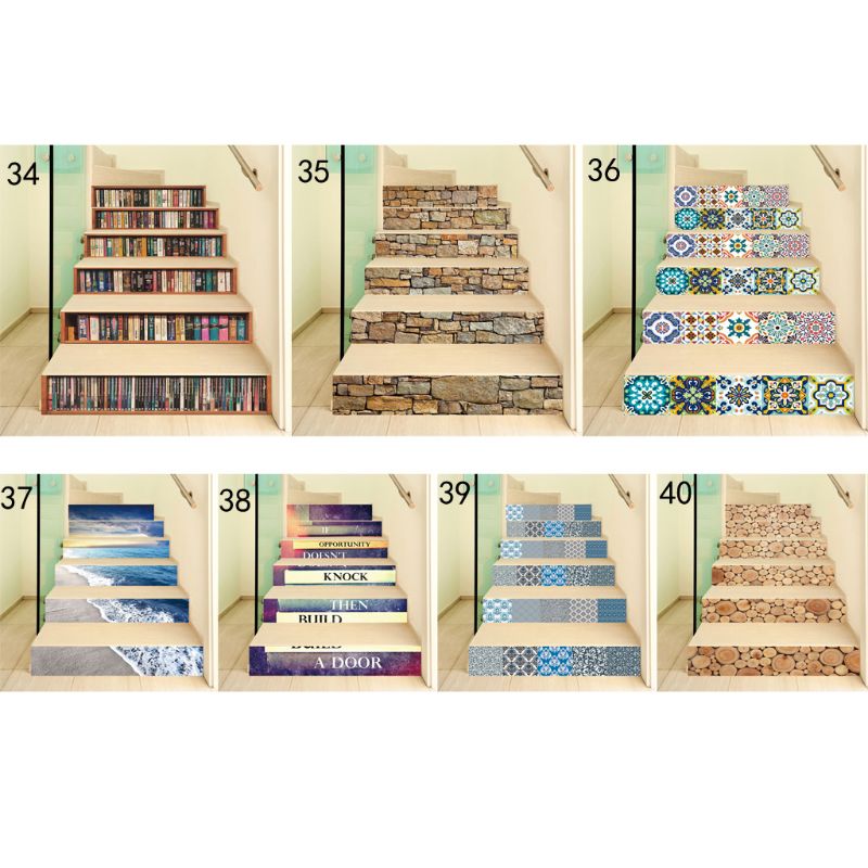 6 stk / sett 3d treblokk trapp trapp stig gulv klistremerke selvklebende diy trapp vanntett pvc veggoverføringsbilde 667b