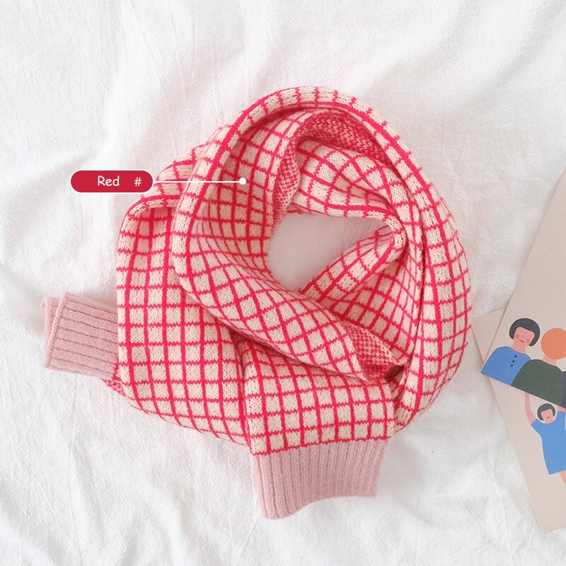 Sciarpa per bambini a reticolo piccolo autunno inverno nuove neonate ragazzi ragazze fazzoletto da collo caldo bambini colorati sciarpe ispessenti a maglia: Red