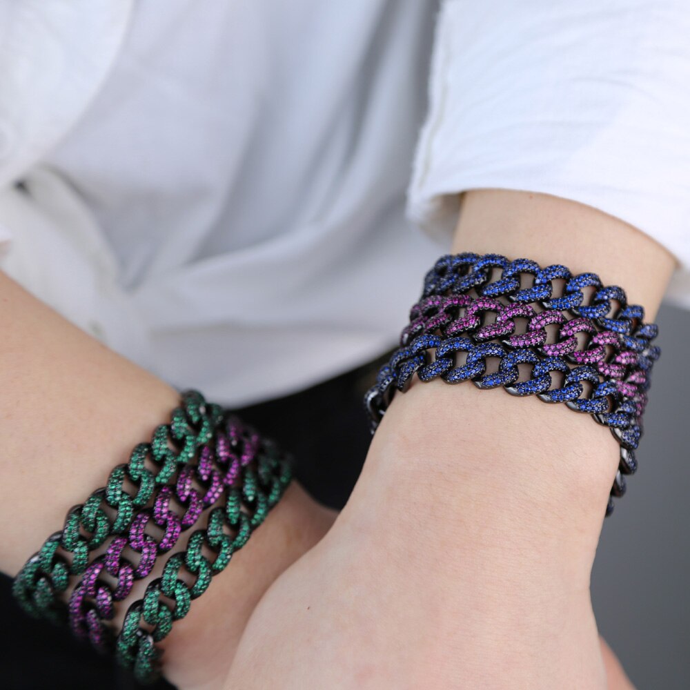 Hip hop bling bling gelo para fora miami cubana pulseiras micro pave arco-íris vermelho verde azul cz colorido feminino moda masculina jóias