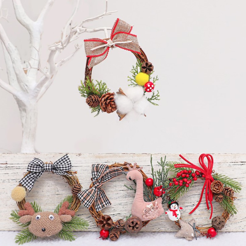 Christmas Wreath Cute Elk 10cm Mini For Year Xmas Party Home Wall Decor