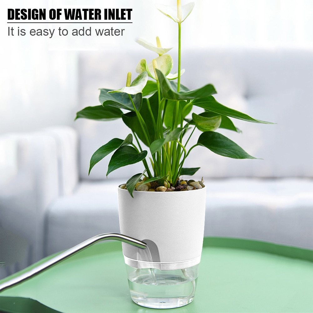ABS Automatic Self Watering Flower Pot for Succulent Plants Indoor Home Decor Office Decor Hydroponic Flowerpot