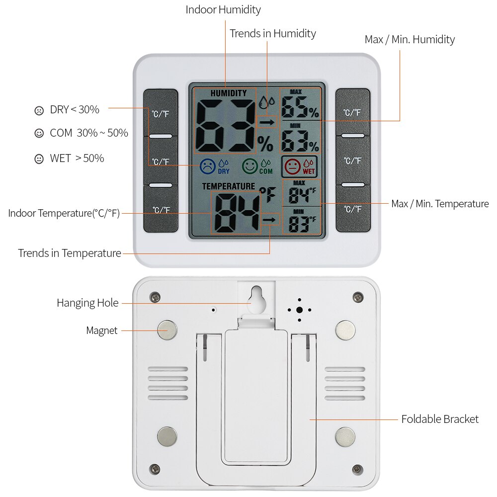 Lcd Digital Indoor Thermometer Hygrometer Kamertemperatuur Vochtigheid Gauge Meter Thermo Hygrometer Met Max Min Waarde Display