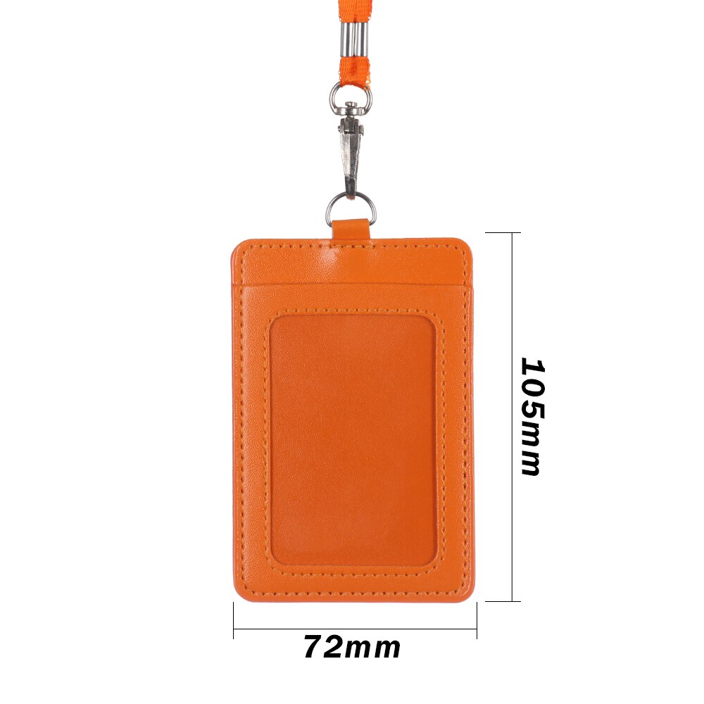 PU Leather Card Holder With Rope Lanyard double card sleeve ID Badge Case Clear Bank Credit Card Badge Holder Office Supplies