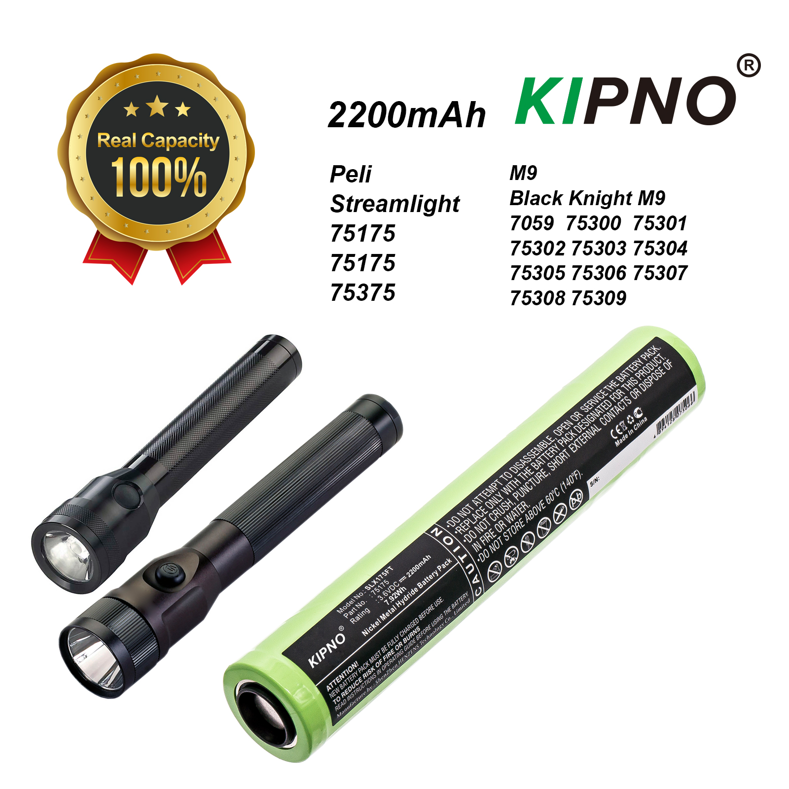 2200mAh Flashlight Battery For Peli M9 Black Knight M9 7059 7050 Streamlight 75175 75375 Except UltraStinger PolyStinger LED: Default Title