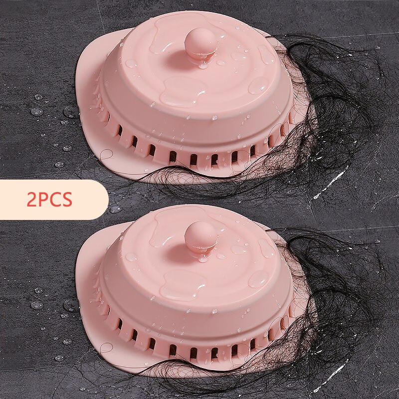 Juego de filtro de Gel de sílice para fregadero de baño, cubierta de drenaje de suelo de ducha Universal, evita la obstrucción del cabello, desodorante, accesorios de cocina: 2 pcs Pink