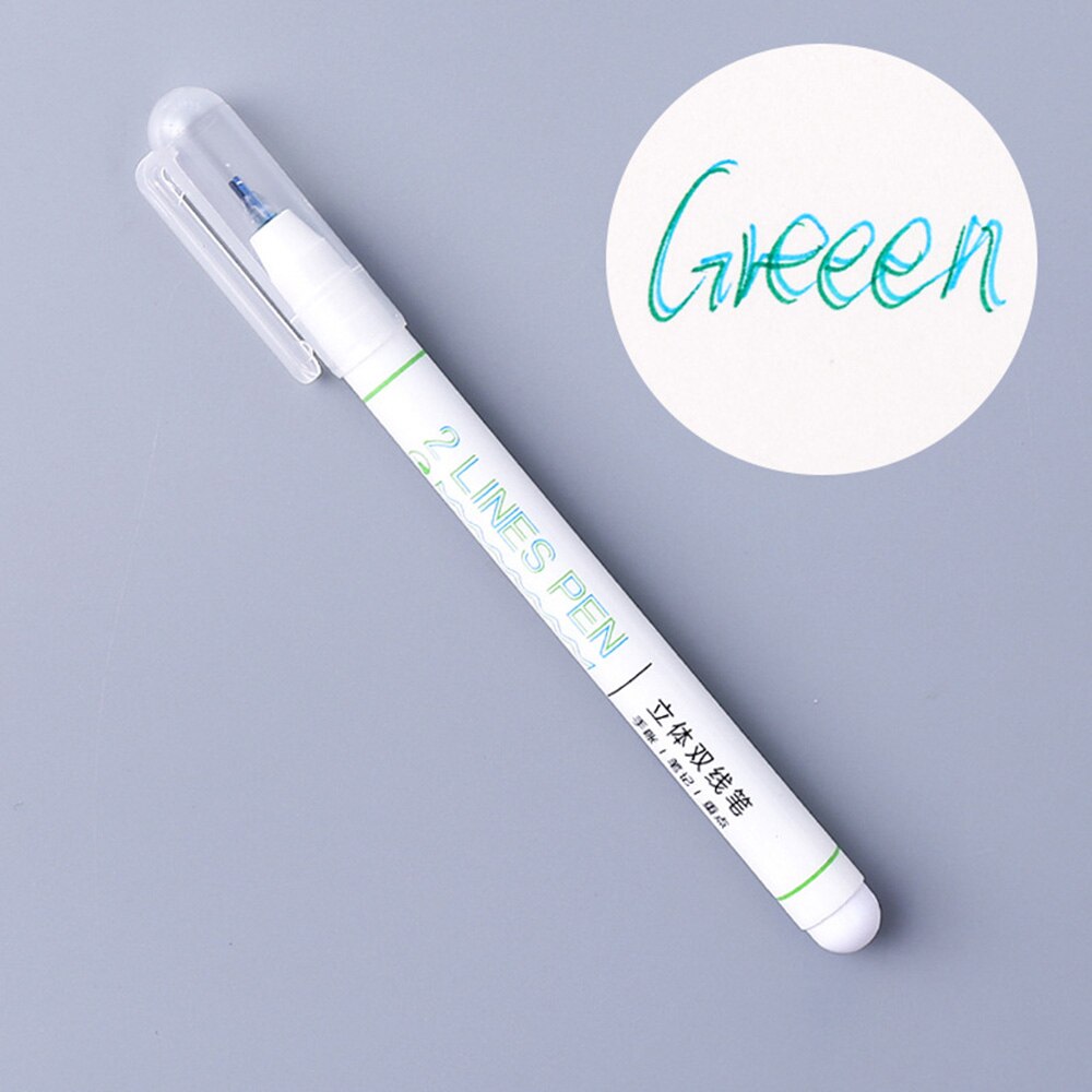Bolígrafo Kawaii de doble línea, marcador de dibujo, caligrafía, letras, resaltador fluorescente de Color, bolígrafo para álbum de recortes, papelería escolar, 1 Uds.: green
