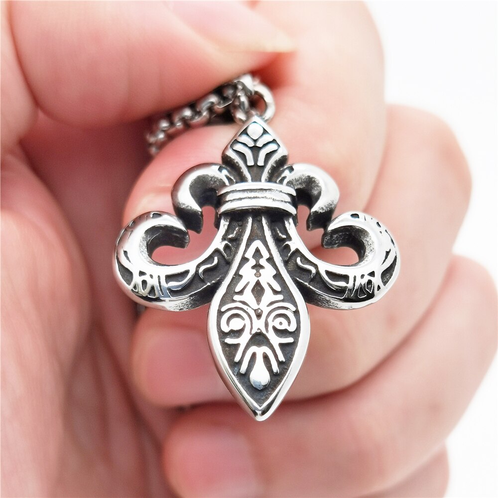 Mens Stainless Steel Fleur De Lis Pendant Necklace Jewelry Chain