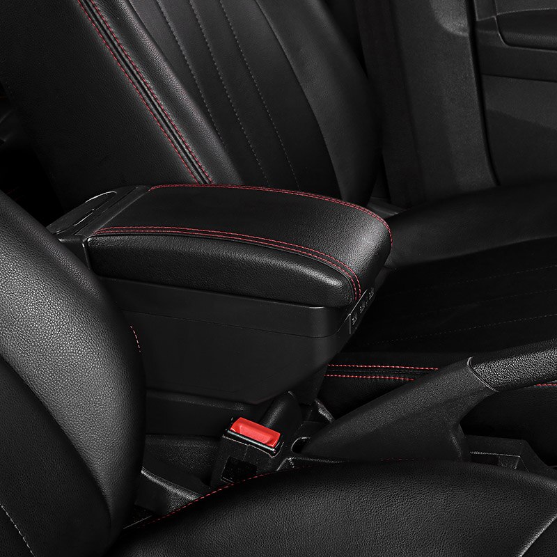 Boîte accoudoir Double couche rotative pour Renault Sandero Dacia, accessoires de rangement de contenu central support de verre: C Style Black Red