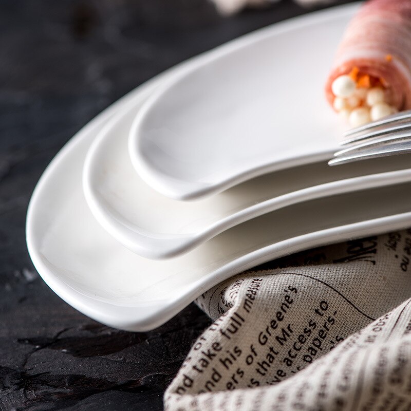 Irregular Mango Shape Dessert Plate Salad Plate White Ceramic Thickened Edges European Restaurant Cake Dish Serving Tray