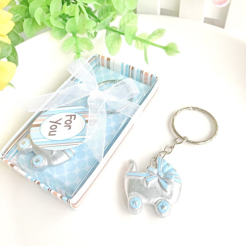 10 stk/parti pink/blå barnevogn nøgleringe fødselsdåb nøglering favor baby shower favoriserer souvenir: Blå
