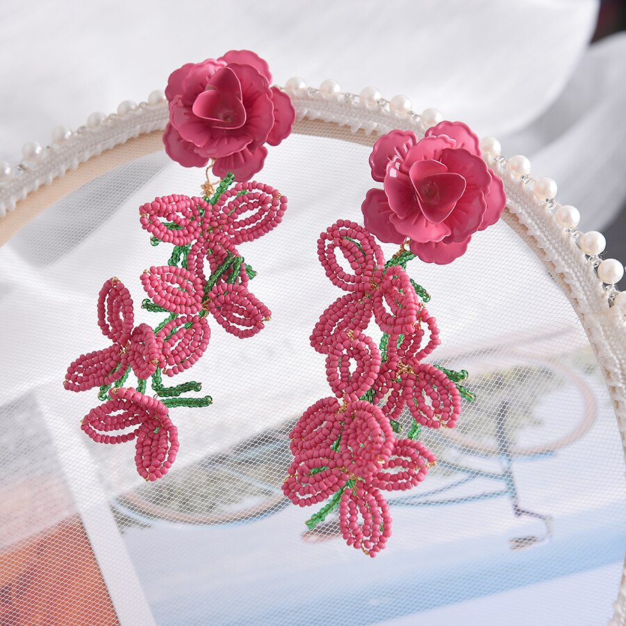 Ztech Beads Flower Large Za Earrings For Women Acrylic Handmade Jewelry Brincos Wedding Party