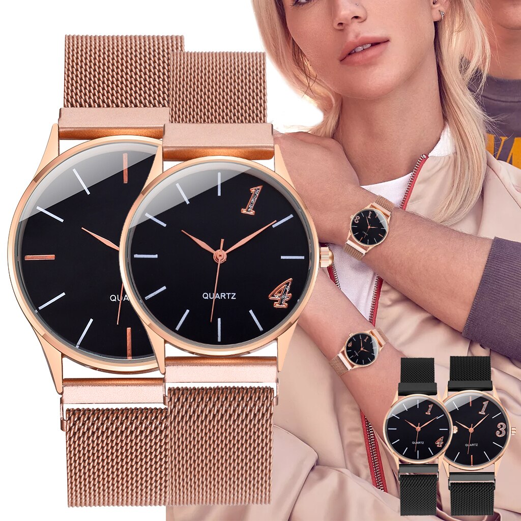 Relógio de pulso com fivela magnética, relógio fashion para amantes com design exclusivo, feminino e masculino, casual, presente de dia dos namorados