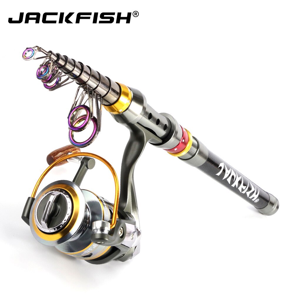Jackfish komplet sæt teleskopfiskestang + fiskehjul med spinnende fiskehjul havstang kombi 1.8-3.6m stang+hjuls fiskegrej