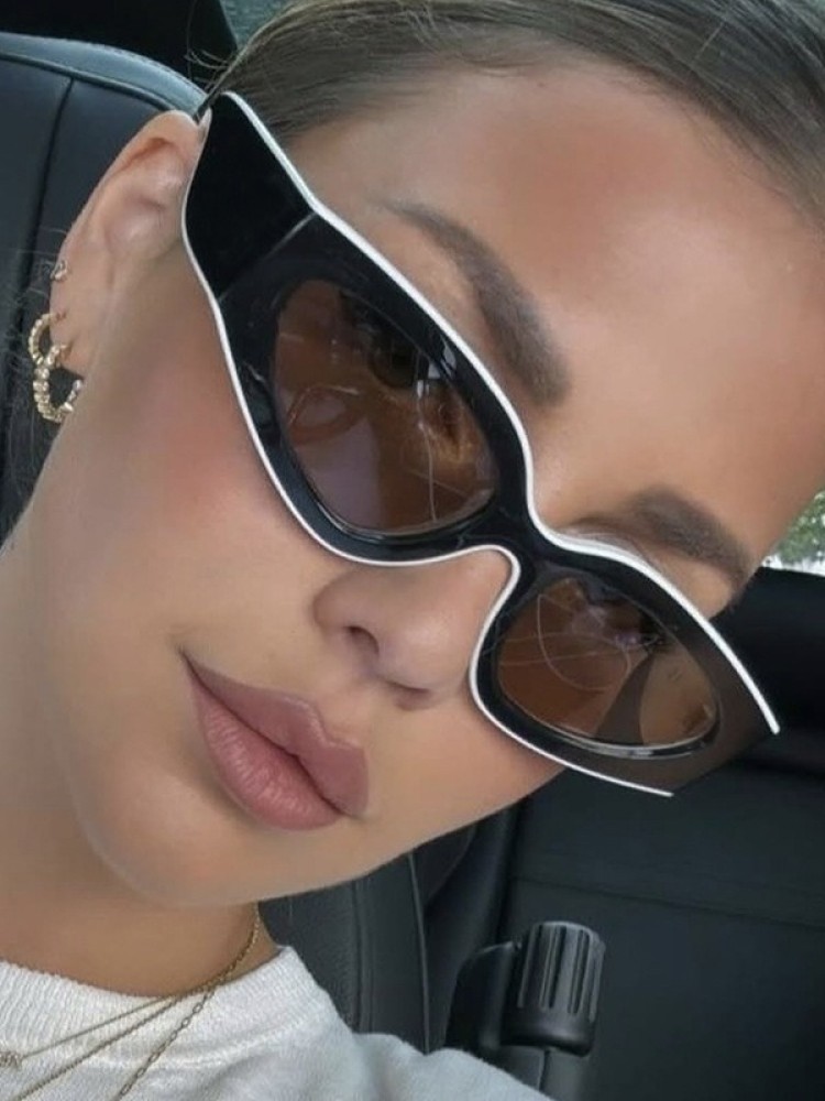 heevoo Punk Cat Eye Sunglasses for Women Brand Edgy Square Frame Plastic Retro Vintage Accessories