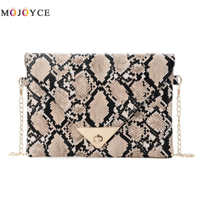 Vrouwen Envelop Snake Print Tas Handtassen Dame Mode Avond Serpentine Pu Lederen Ketting Schoudertas