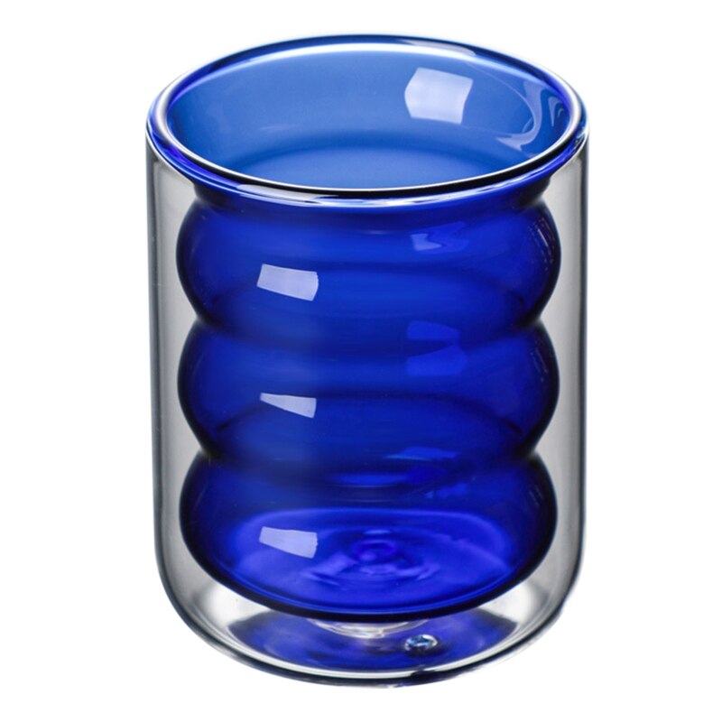 Tasse en verre isolée à Double paroi de 200ml, résistante à la chaleur, résiste aux vagues irrégulières, Thermo, verre transparent pour boire du café, directe: Blue