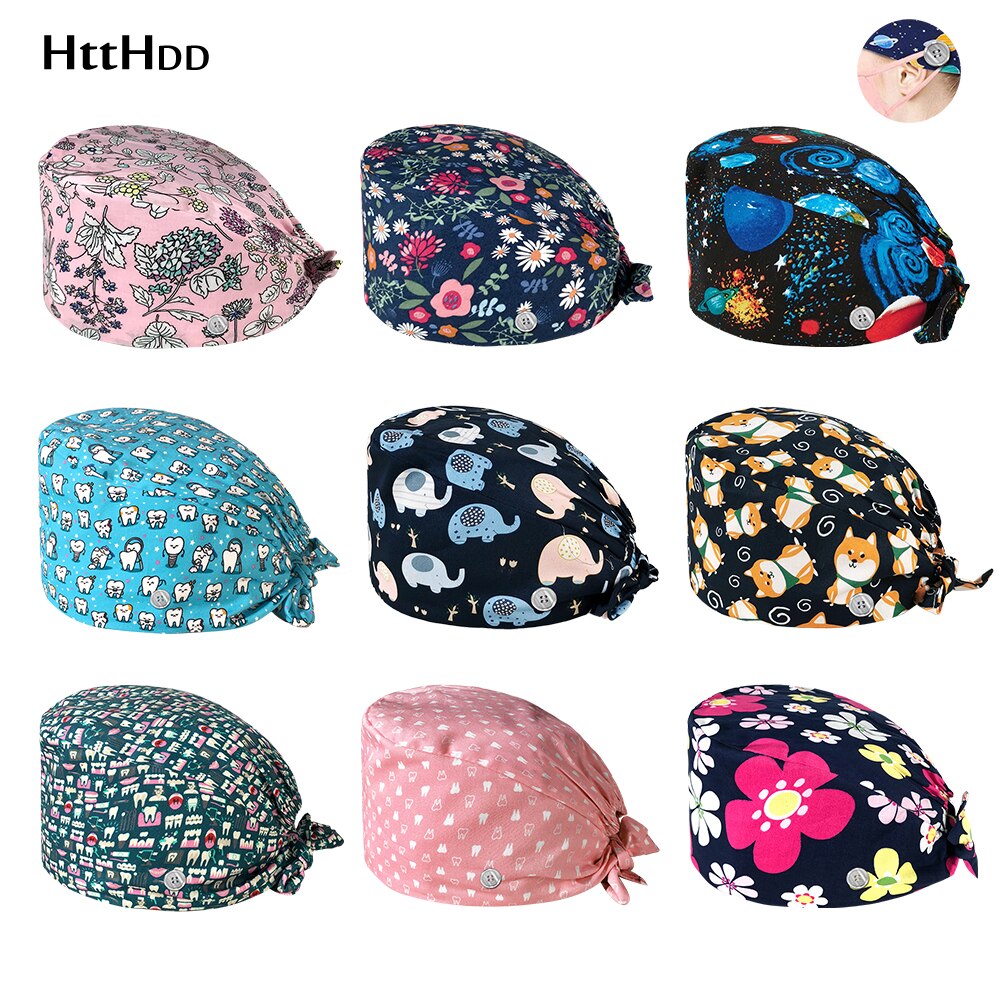 HC2K22003Wholesale Breathable lab hat Laboratory hat the Buttons scrub caps adjustable unisex Pet grooming work