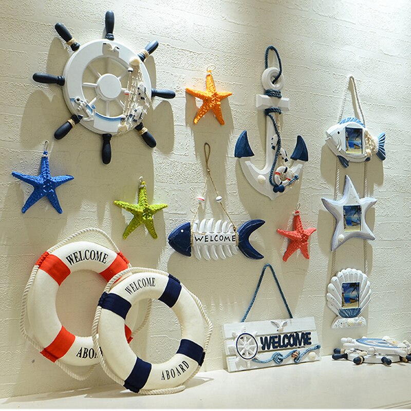 Decoración náutica de madera para el hogar, adorno colgante de timón de barco, decoración de puerta de pared, tema de playa