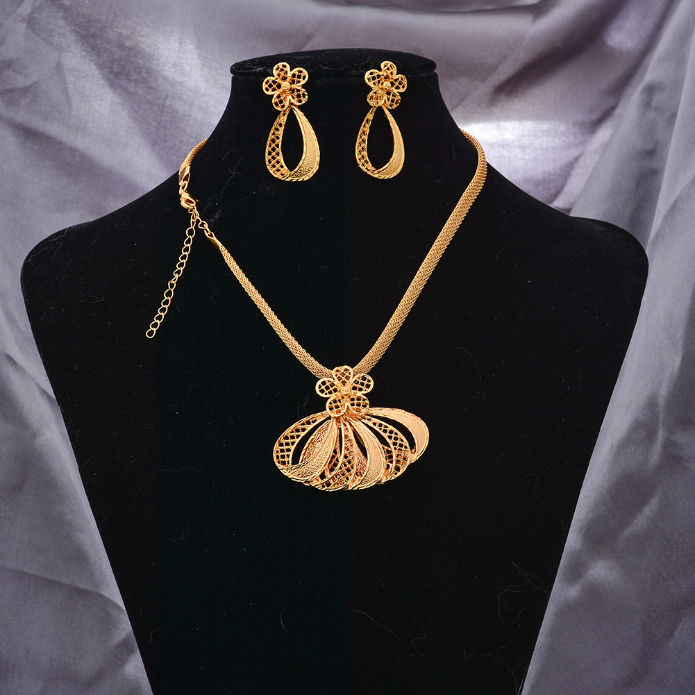African Nigerian Ethiopian African 24k Gold Color Jewelry Sets For Women Arabic Indian Bridal Wedding Jewelry Set: Gold-color