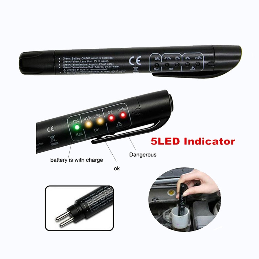 Auto Liquid testing Brake Fluid Tester pen 5 LED indicator display for DOT3/DOT4 electronic pen brake fluid oil tester Digital