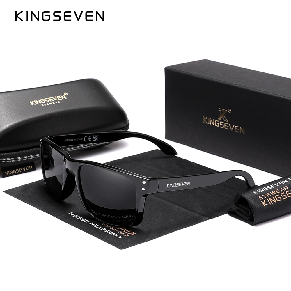 KINGSEVEN Retro TR90 Polarized Square Sunglasses Women Men Carbon Fiber Pattern Outdoor Sports Eyewear: black