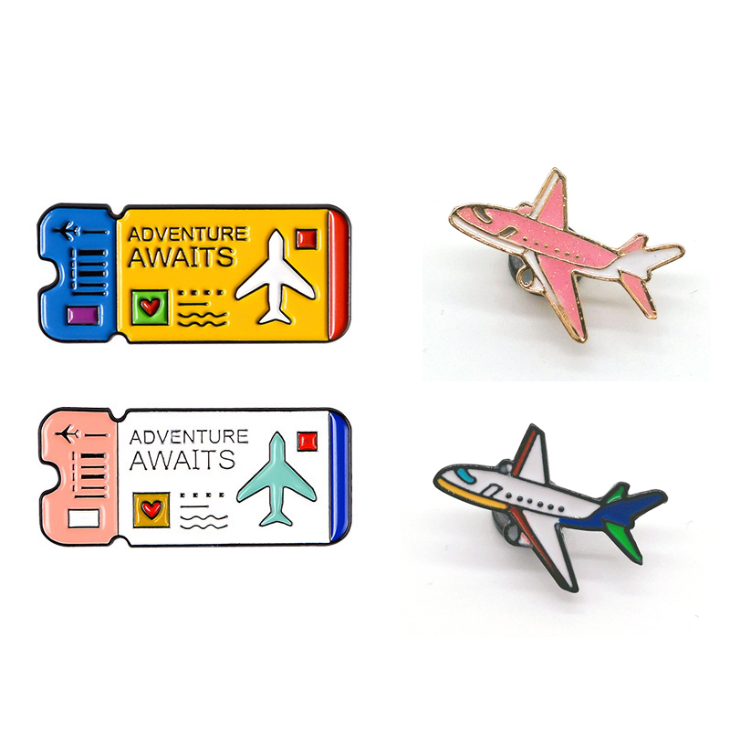 Spille per aereo aereo Spille da bavero smaltate Giacca Demin Spille da viaggio Borsa Cappello Distintivi Gioielli Regalo per coppia: Color Oro puro