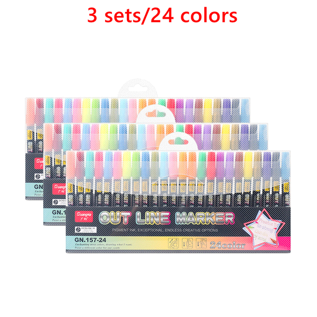 12 / 24 Colors Double Line Outline Pen Set Metalli... – Grandado