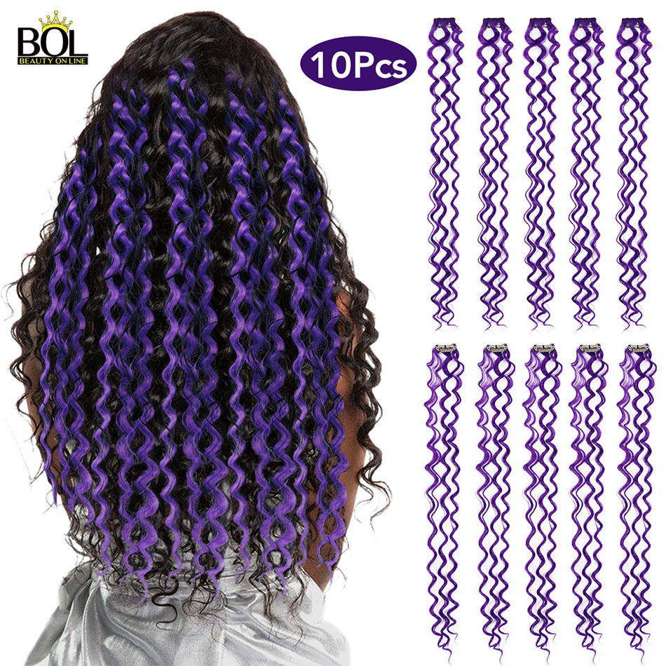 Bol Synthetisch Haar Extensions Gekleurde Haarlokken Diepe Golf Clip-Op Haar Vrouwelijke Regenboog Haar 24Inch1 0 Stuks/set Warmte slip: KC-Purple