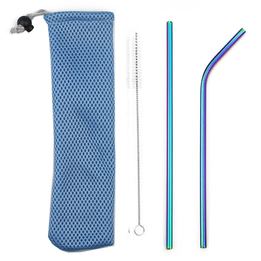 18/10 Stainless Steel Collapsible Straw Set Reusable Telescopic Drinking Straw Portable Straw For Travel Metal Drink Straw Brush: Rainbow