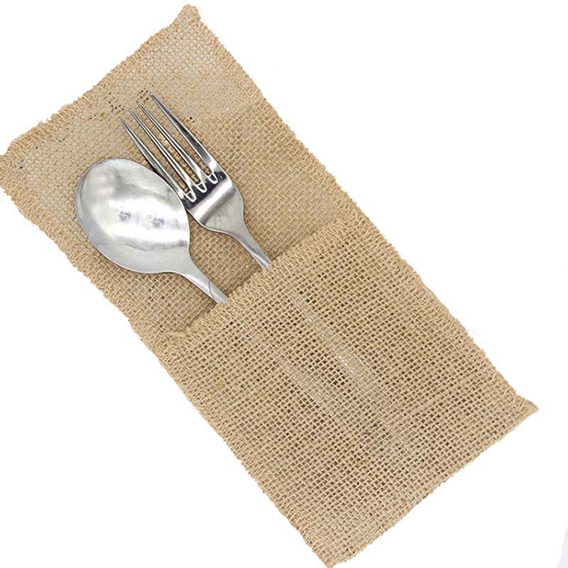 1pcs Jute Hessian Burlap Linen Lace Cutlery Holder Vintage Birthday Wedding Party Christmas Decorations Tableware Supplies 62447