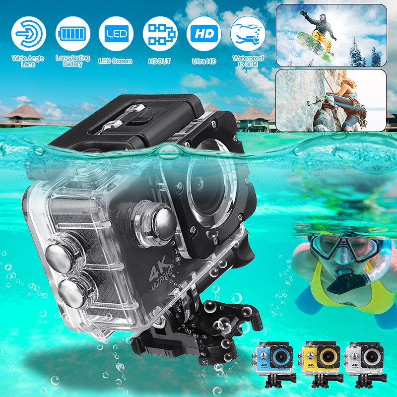 Aktion Kamera Wasserdicht 4K 1080P 2,0 LCD HD Bildschirm WiFi 30M 170D DVR Nocken Unterwasser Camcorder Video Sport
