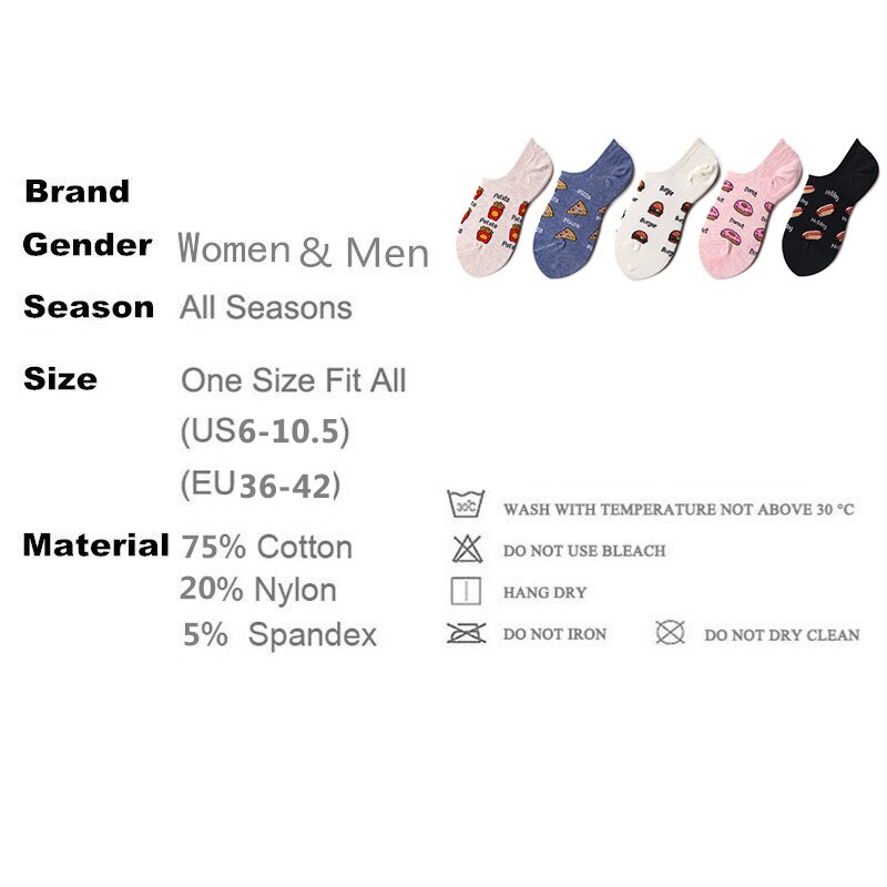 Hamburger Pizza Sandwich fuochi francesi ciambella cibo calzini invisibili barca estiva no mostrare calze antiscivolo corte da donna in silicone