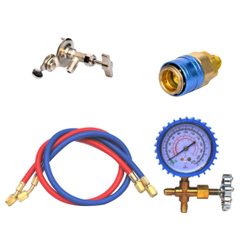 R22, Kit de herramientas de adición de fluoruro de aire acondicionado refrigerante, medidor de Gas fresco común de freón para aire acondicionado de coche: Black