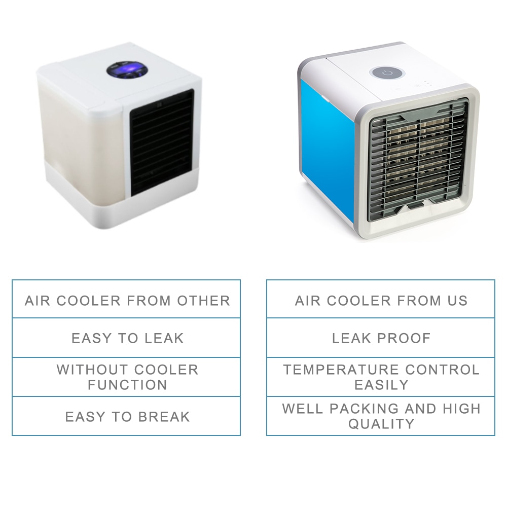 Mini aire acondicionado portátil, Humidificador purificador de aire, aire acondicionado en 7 colores, USB, ventilador de escritorio con 2 tanques de agua para el hogar