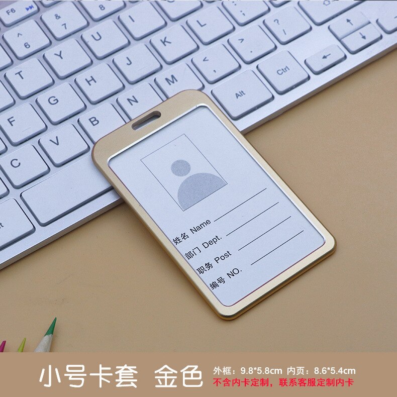 Aluminum Alloy Large Colorful Staff Credentials Badge Holder Hang Lanyard for School Students Hang Neck Name Pass ID Card Sleeve: Small-V-Golden