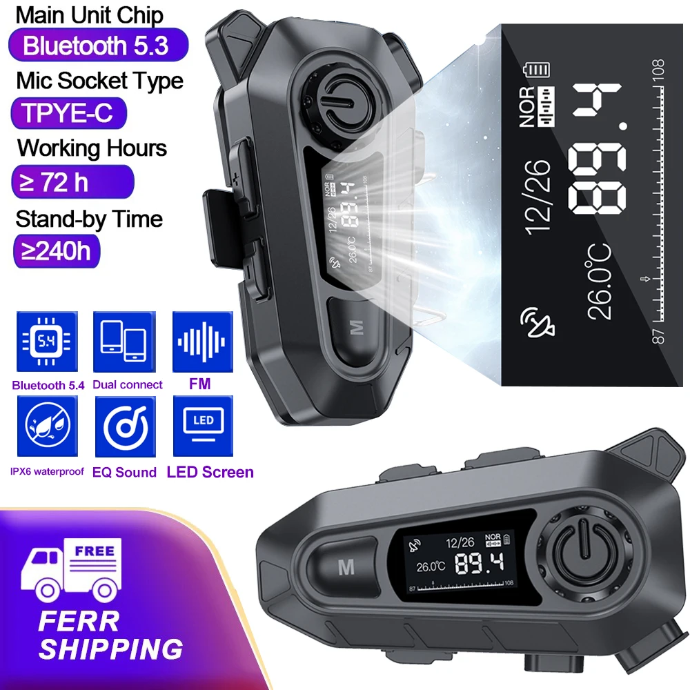 A1 Motorrad Headset Bluetooth 5.3 EQ Helm Kopfhörer Drahtlose Freisprecheinrichtung FM Radio Musik Player mit LCD Bildschirm